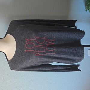 NWT RAE DUNN Charcoal Raglan Long Sleeve Raglan Tee Sz Large Holiday Christmas